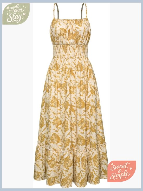 Dresses & Skirts - Smocked Floral Maxi Dress with Pockets, Boho Beach Sundress